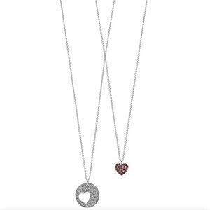 FAO Schwarz Fine Silver Heart Pendant Necklace Set
